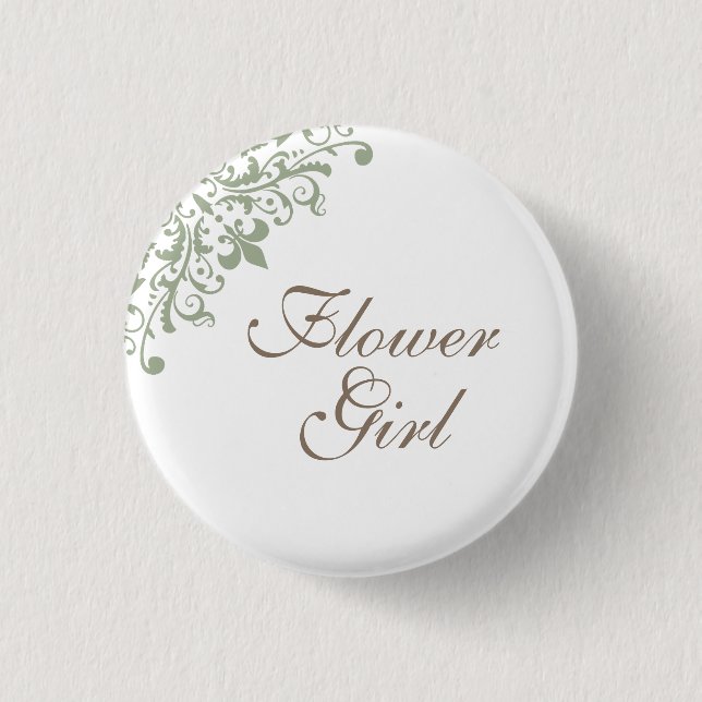 French Green Fleur de Lis Script Flower Girl 3 Cm Round Badge (Front)