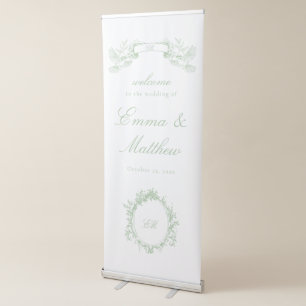 French Green Toile Birds & Flowers Wedding Welcome Retractable Banner