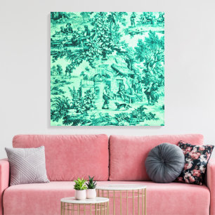 French Green Toile Chinoiserie Rustic Style Canvas Print