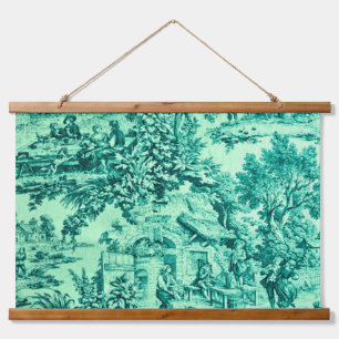 French Green Toile Chinoiserie Rustic Style Hanging Tapestry