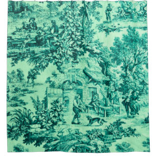 French Green Toile Chinoiserie Rustic Style  Shower Curtain
