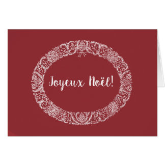 French Greeting Christmas Wreath White, Deep Red