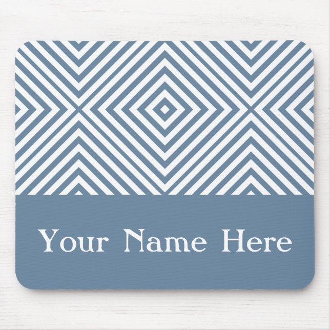 French Grey Diamond Chevron with custom name Mouse Mat (Front)