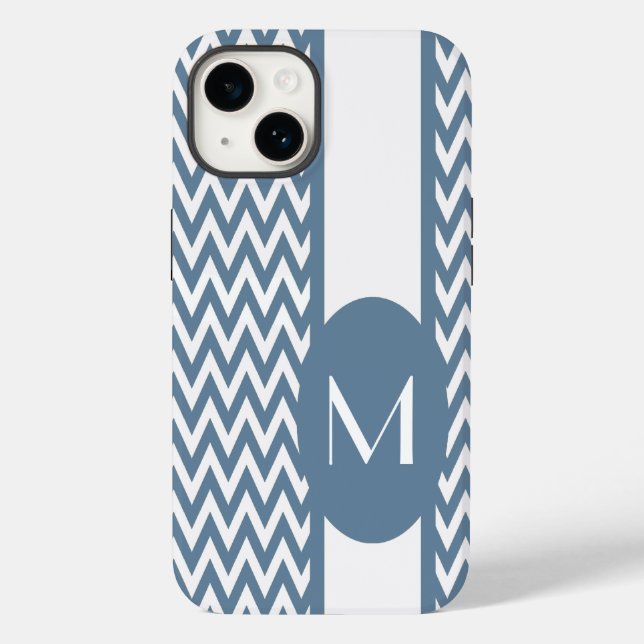 French Grey Elegant Chevron Design with monogram Case-Mate iPhone Case (Back)