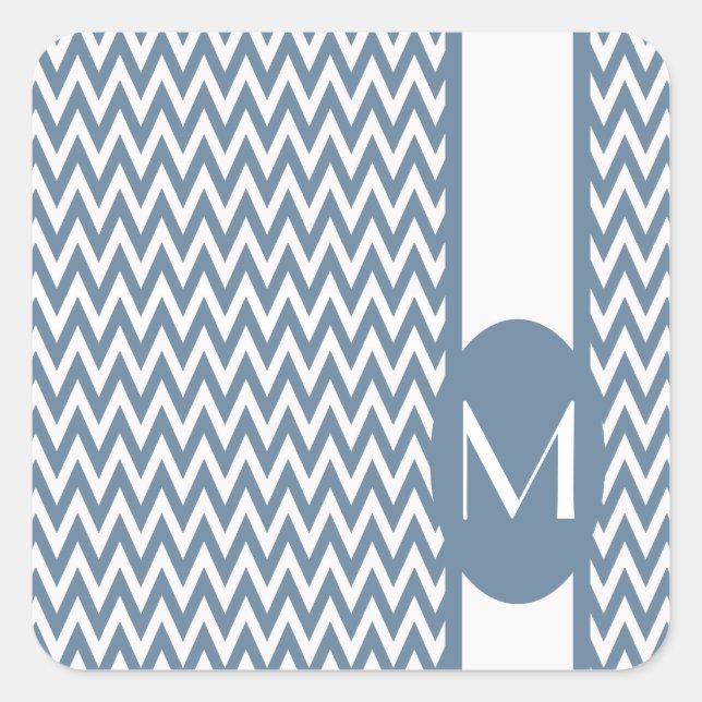French Grey Elegant Chevron Design with monogram Square Sticker (Front)