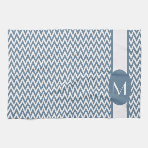 French Grey Elegant Chevron Design with monogram Tea Towel