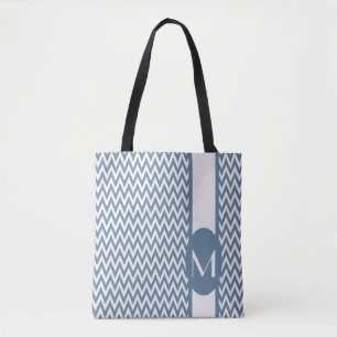 French Grey Elegant Chevron Design with monogram Tote Bag