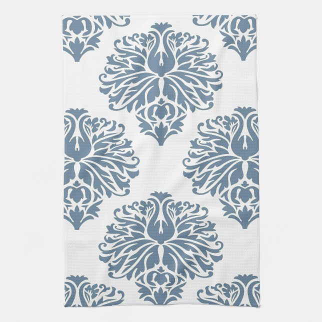 French Grey Elegant Damask Tea Towel (Vertical)