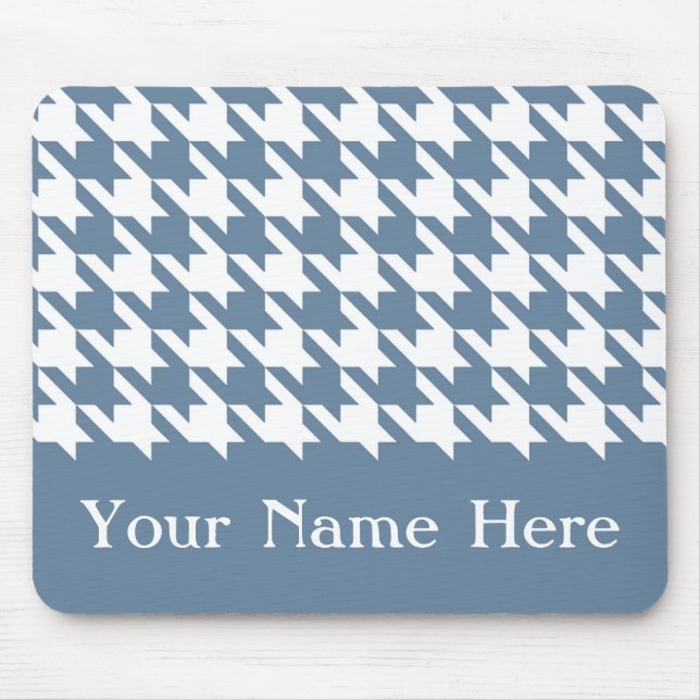 French Grey Elegant Houndstooth with custom name Mouse Mat (Front)
