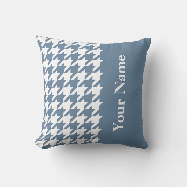 French Grey Elegant Houndstooth with name Cushion (Front)