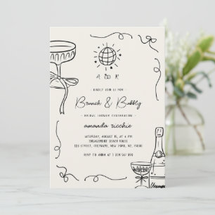 French Hand Drawn Brunch & Bubbly Bridal Shower Invitation