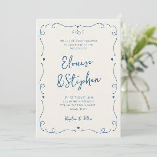 French Hand Drawn Whimsical Doodle Frame Wedding Invitation
