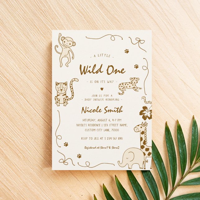 French Hand Drawn Wild One Safari Baby Shower Invitation (Creator Uploaded)