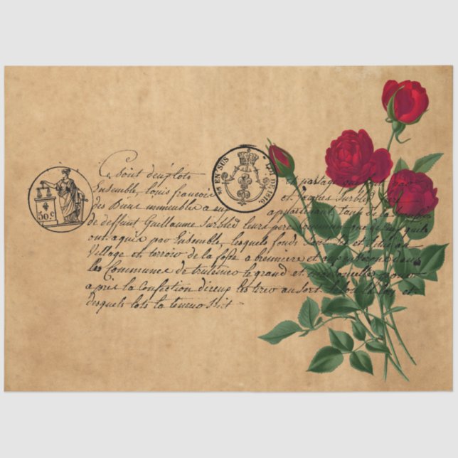 French Handwriting and Red Rose Series Design 5 Tissue Paper (Front)