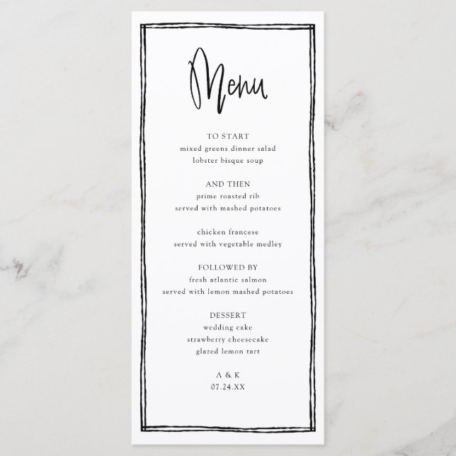 French Handwritten Wedding Long Menu (Front)