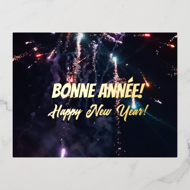 French Happy New Year  Foil Holiday Postcard (Front)