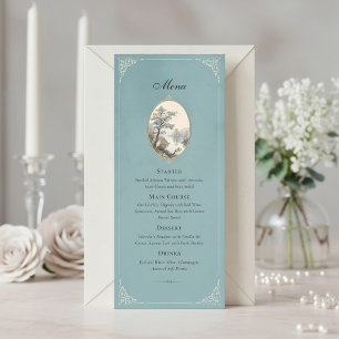 French Heron Dusty Blue Velvet Wedding Menu
