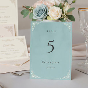 French Heron Dusty Blue Velvet Wedding Suite Table Number