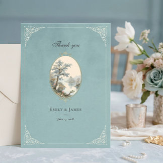 French Heron Dusty Blue Wedding Thank You Card