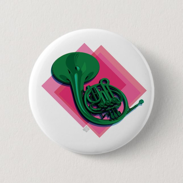 French Horn 6 Cm Round Badge (Front)