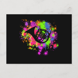 French Horn Artistic Paint Splat Musical Instrumen Postcard