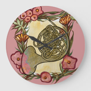 French Horn Band Camp Art Horns Band teacher Large Clock