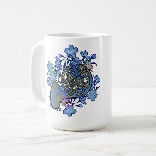 French Horn Blue Flowers Band Class                Coffee Mug (Front Left)