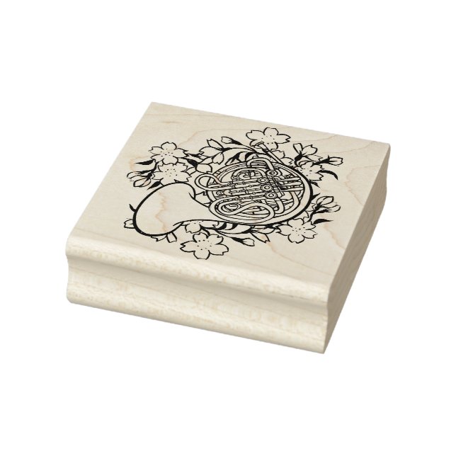 French Horn Blue Flowers Band Class                Rubber Stamp (Stamp)