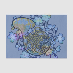 French Horn Blue Flowers Band Class Tissue Paper