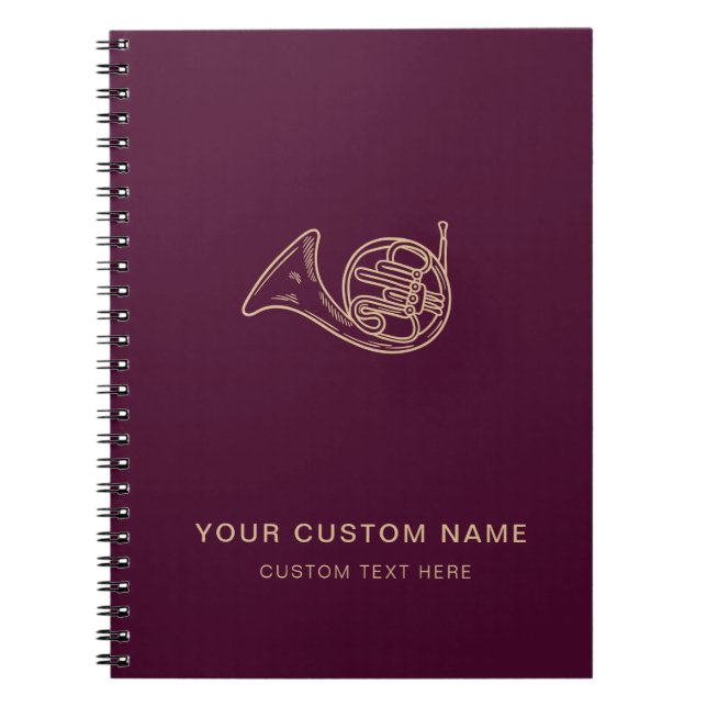 French Horn Brass Music Teacher Burgundy Modern Notebook (Front)
