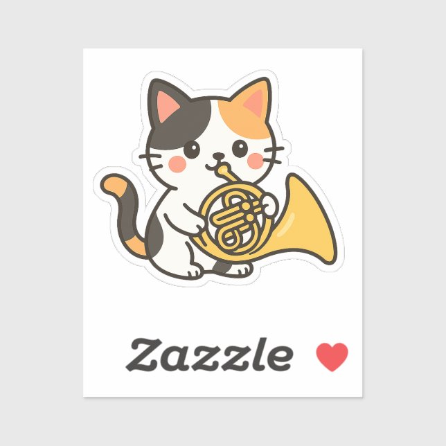French Horn Calico Cat Cute Art (Sheet)