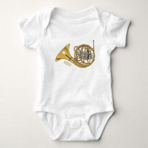 French horn cartoon illustration  baby bodysuit