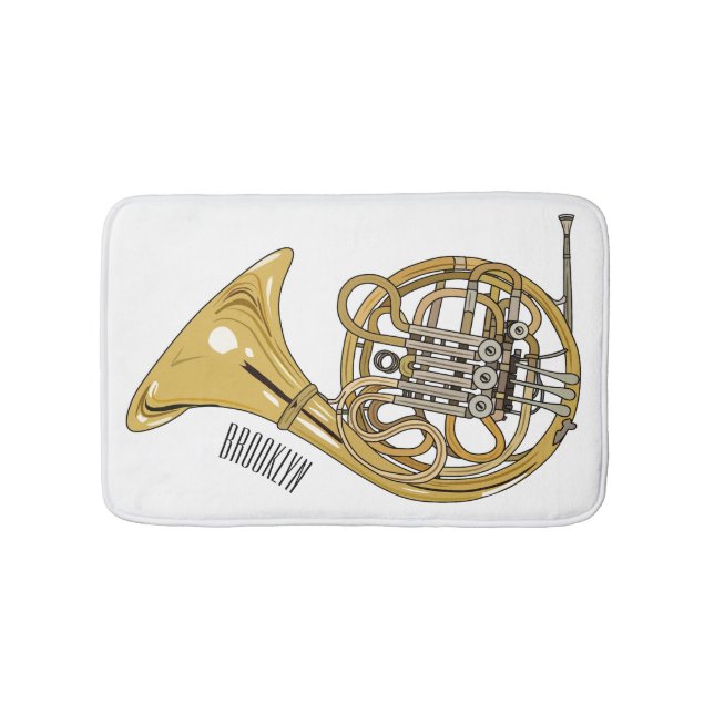 French horn cartoon illustration  bath mat (Front)
