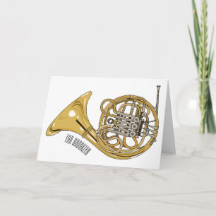 French horn cartoon illustration card