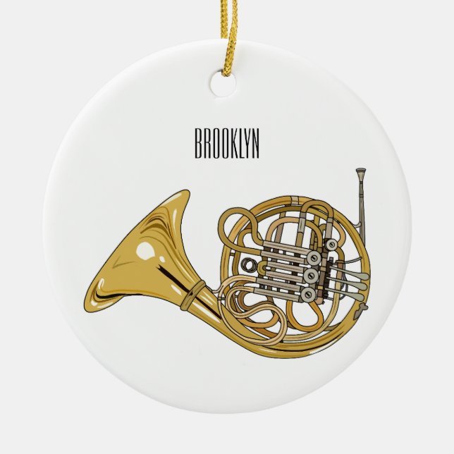 French horn cartoon illustration  ceramic tree decoration (Front)
