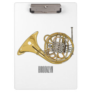 French horn cartoon illustration clipboard