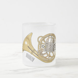 French horn cartoon illustration  frosted glass coffee mug