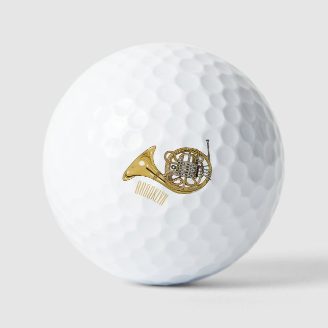 French horn cartoon illustration  golf balls (Front)