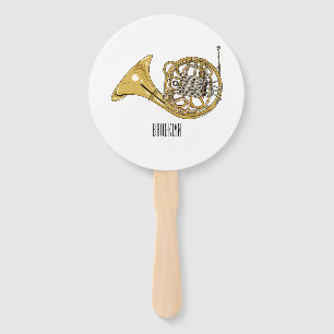 French horn cartoon illustration hand fan