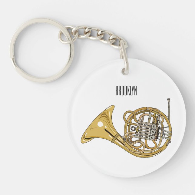 French horn cartoon illustration  key ring (Front)
