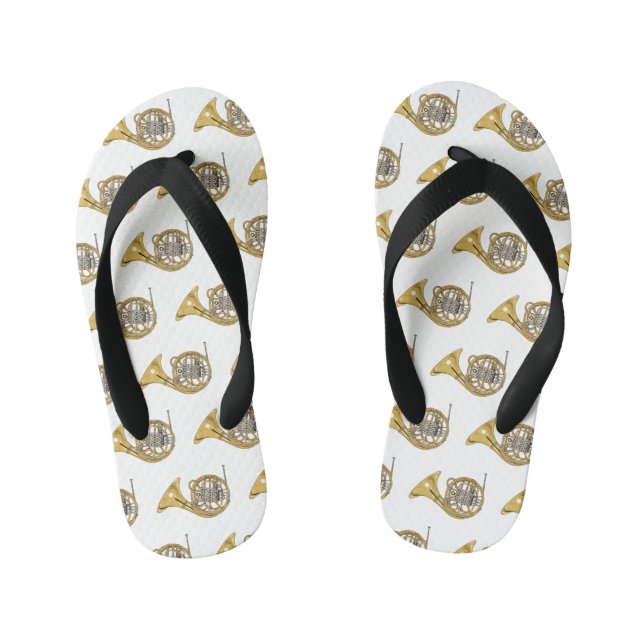 French horn cartoon illustration  kid's flip flops (Footbed)