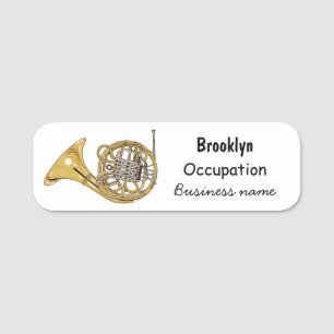 French horn cartoon illustration name tag
