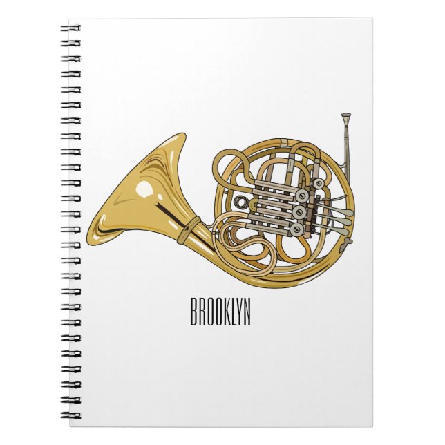 French horn cartoon illustration  notebook (Front)