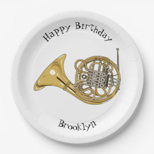 French horn cartoon illustration paper plate