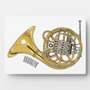 French horn cartoon illustration plaque