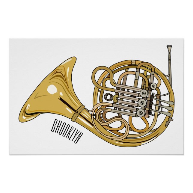 French horn cartoon illustration  poster (Front)