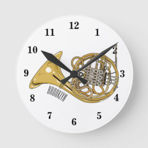French horn cartoon illustration round clock