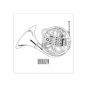 French horn cartoon illustration rubber stamp