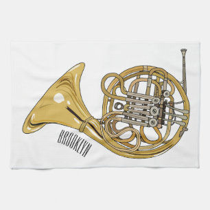French horn cartoon illustration  tea towel
