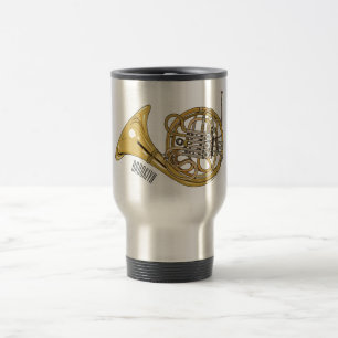 French horn cartoon illustration  travel mug